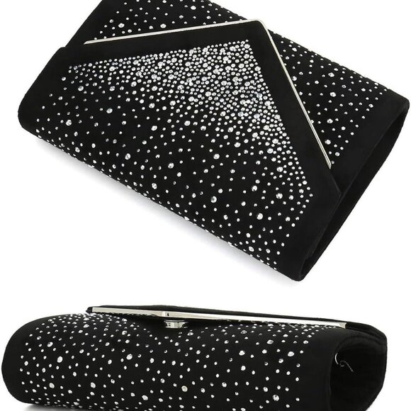 Faux Suede Envelope Clutch Bag Rhinestone Evening Shoulder Crossbody